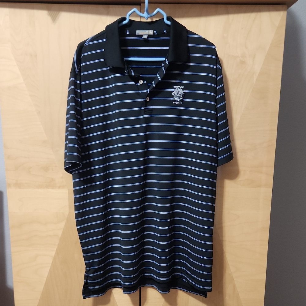 Peter Millar Summer Comfort Whistling Straits Golf Shirt Black With Stripes XL